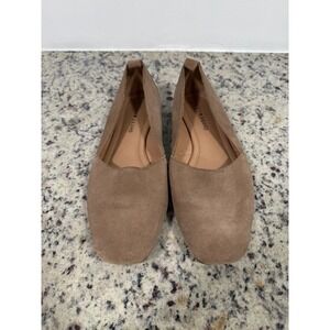 Lucky Brand Womens Taupe Suede Square Toe Ballet Flats Notched Vamp SlipOn Shoes